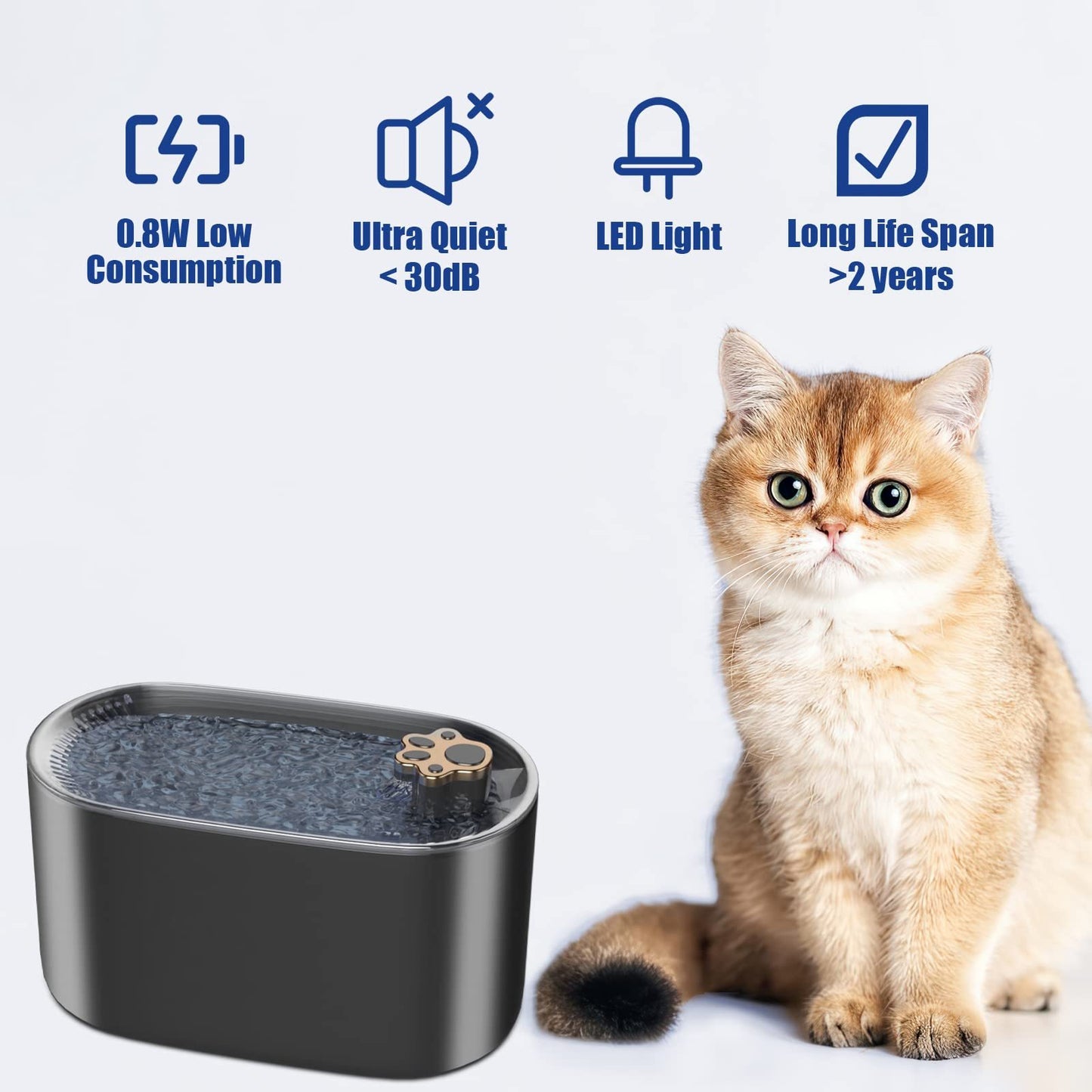LED Cat Water Fountain – 3L Ultra-Quiet Automatic Dispenser