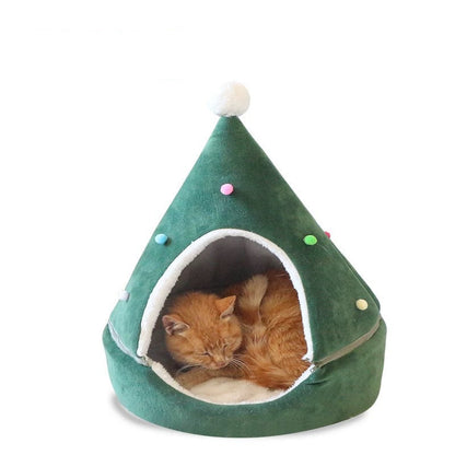 Cama navideña para gatos: árbol y gorro de Papá Noel