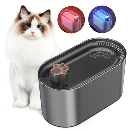 Fuente de agua para gatos con luz LED: dispensador automático ultrasilencioso de 3 l